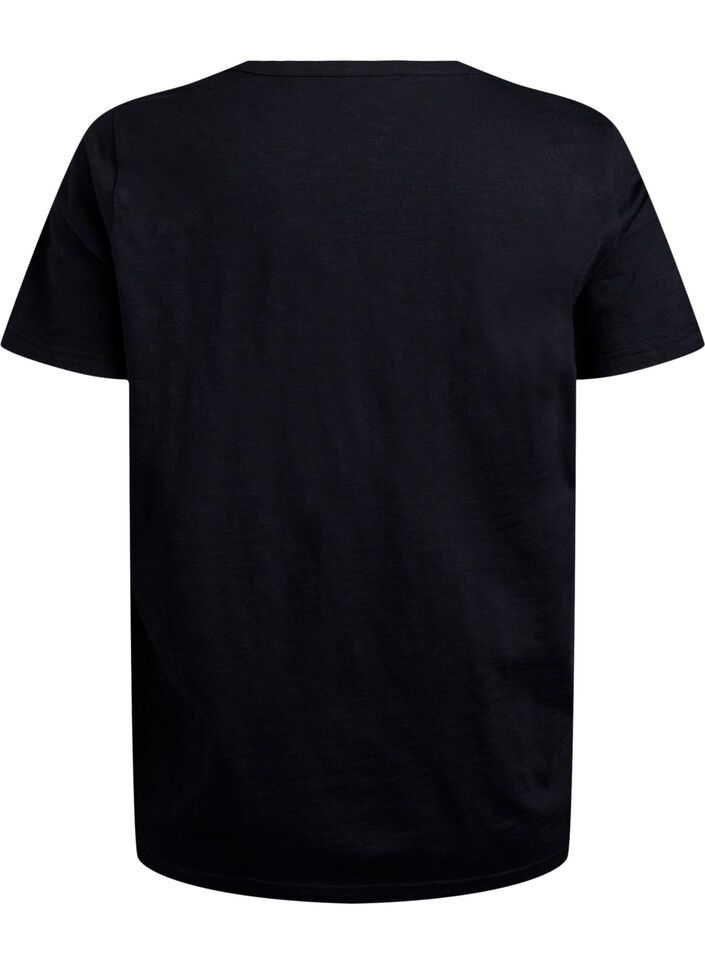 T-shirt med knappdetalj, Svart, Packshot image number 1