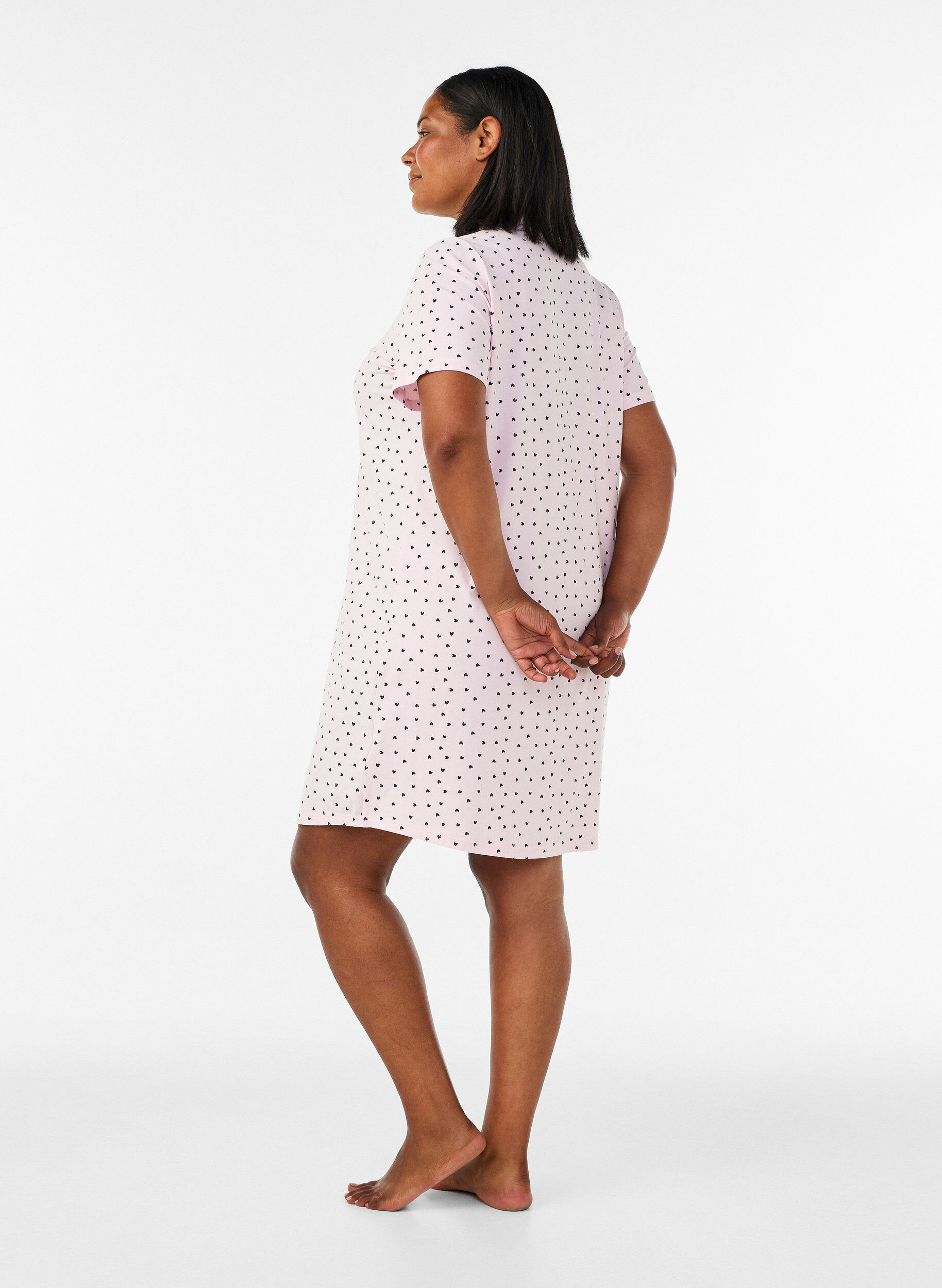 ZizziNattlinne i bomull med kn&auml;ppning, Rosa, Model image number 2