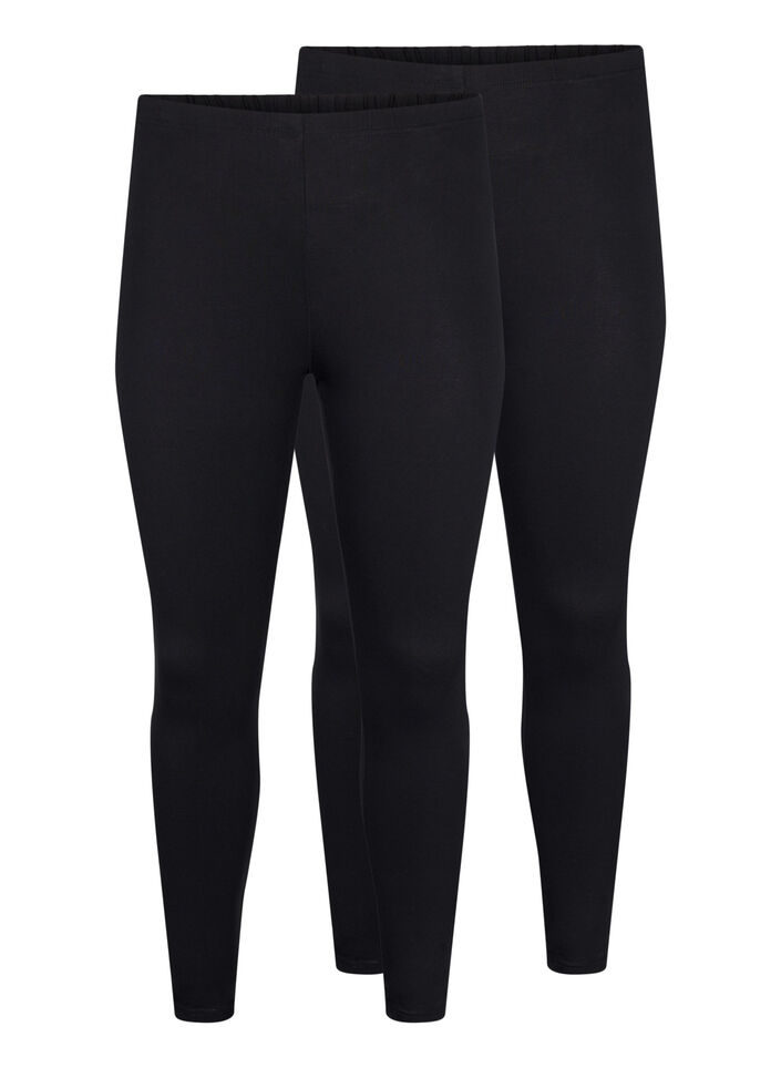 2-pack leggings i bomull, Svart, Packshot image number 0