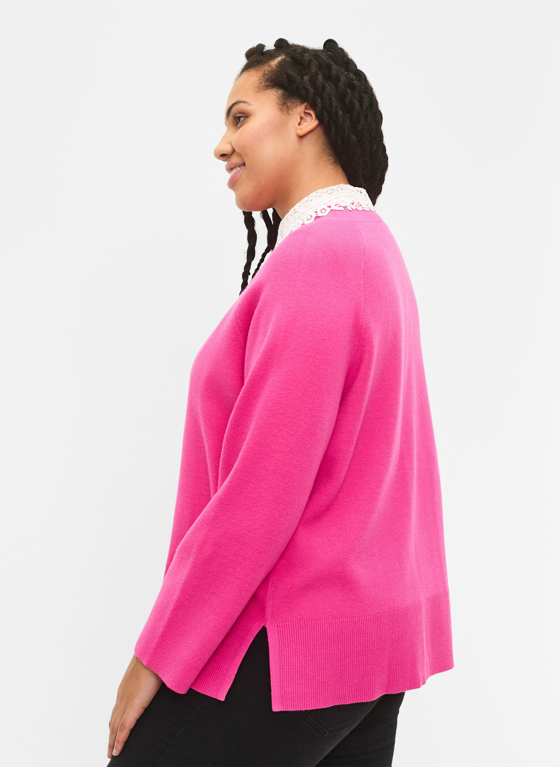 Zizzi Pullover i viskosblandning, med slits i sidan	, Raspberry Rose, Model image number 1