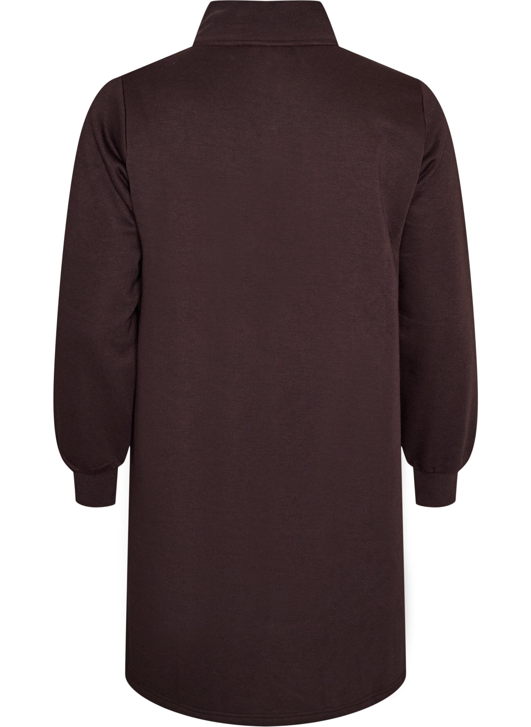 ZizziSweatshirtkl&auml;nning med h&ouml;g ribbad krage och dragkedja, Brun, Packshot image number 1