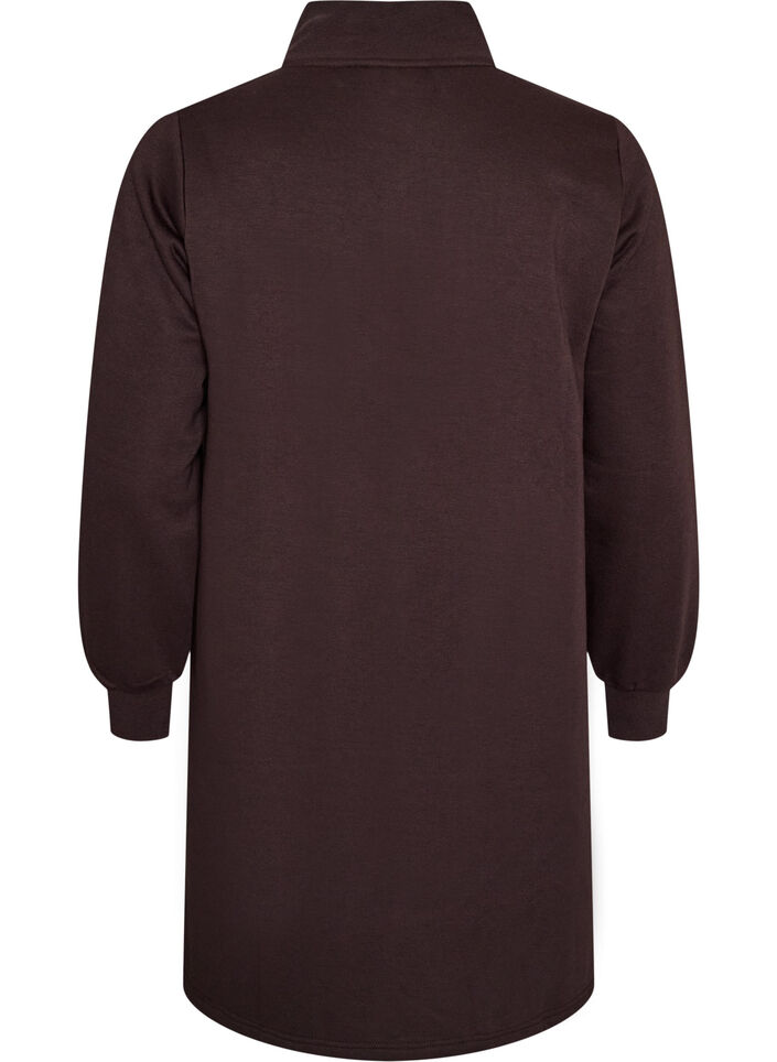 Sweatshirtkl&auml;nning med h&ouml;g ribbad krage och dragkedja, Brun, Packshot image number 1