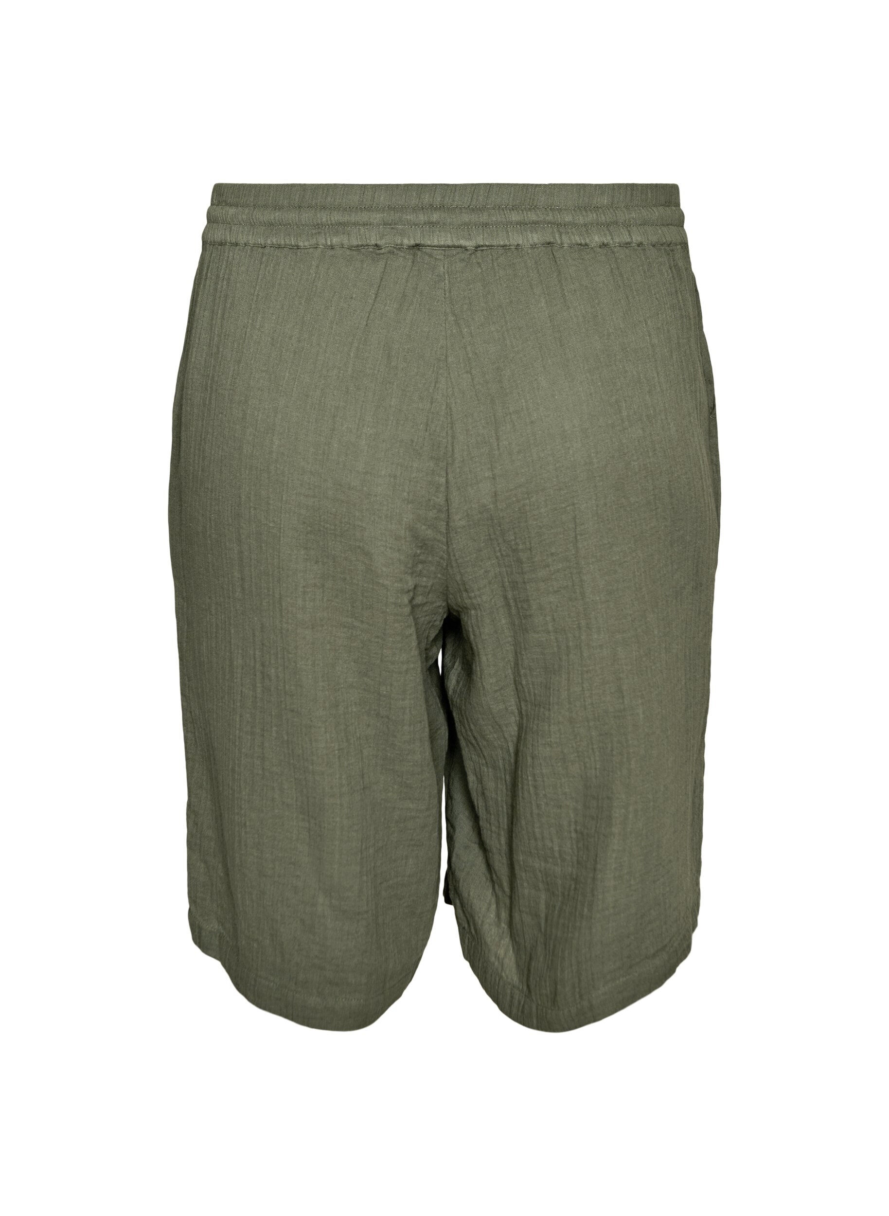 ZizziL&ouml;sa shorts i bomullsmuslin med h&ouml;g midja, Gr&ouml;n, Packshot image number 1