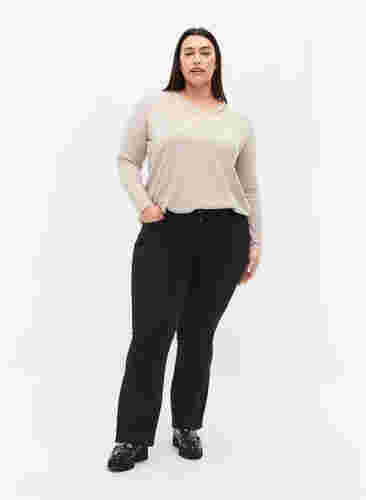 V-ringad tröja med återvunnen polyester, Natural Mel., Model image number 2