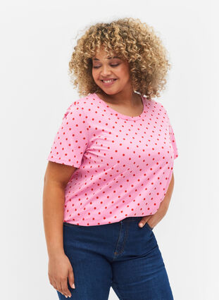 Prickig t-shirt i bomull, Prism Pink W. Dot, Model image number 0