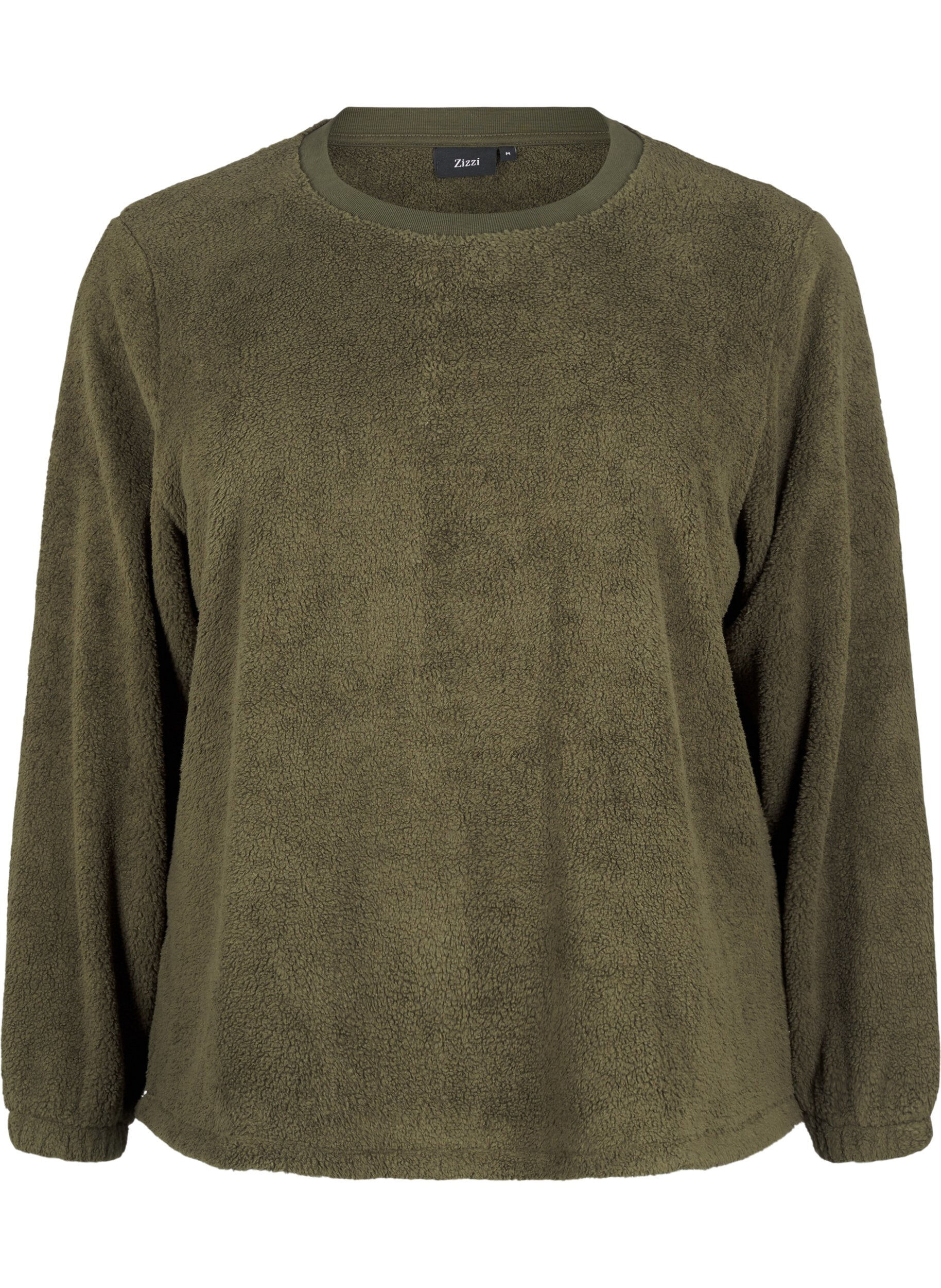 Zizzi L&ouml;s teddyblus med rund halsringning, Forest Night, Packshot image number 0