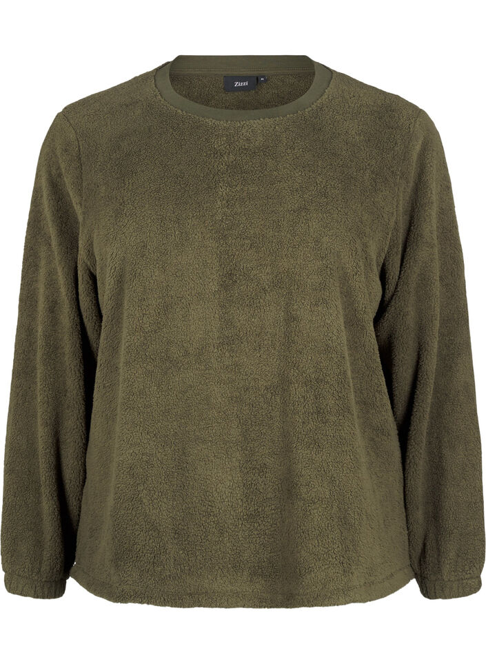 Lös teddyblus med rund halsringning, Forest Night, Packshot image number 0