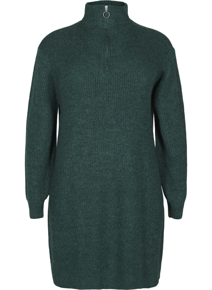 FLASH - Stickad klänning med hög hals, Sea Moss Mel., Packshot image number 0