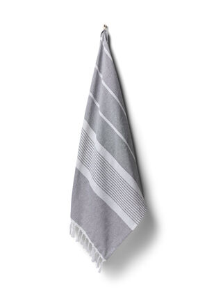 Randig handduk med fransar, Medium Grey Melange, Packshot image number 0