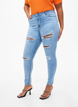 Slim fit-jeans med nötta detaljer, Light Blue, Model image number 2