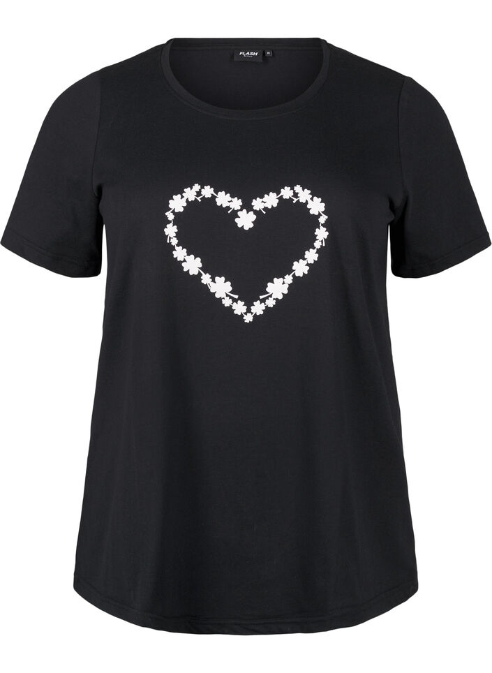 T-shirt från FLASH med tryck, Black Flower Heart , Packshot image number 0