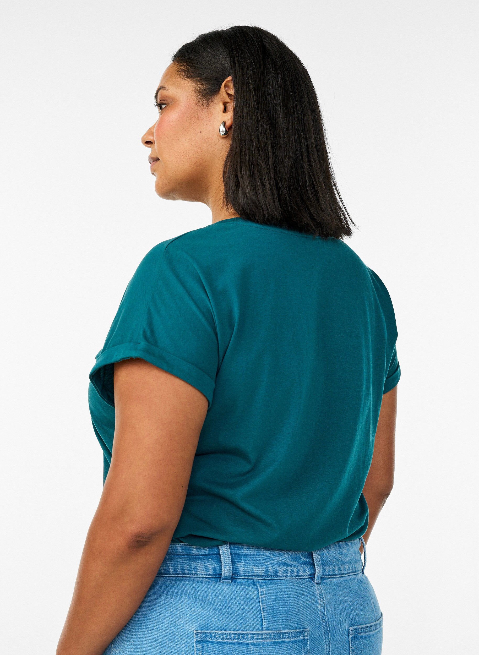 Zizzi Kort&auml;rmad t-shirt i bomullsblandning, Gr&ouml;n, Model image number 2