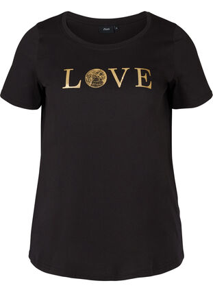 Kortärmad t-shirt med tryck, Black w. Love, Packshot image number 0