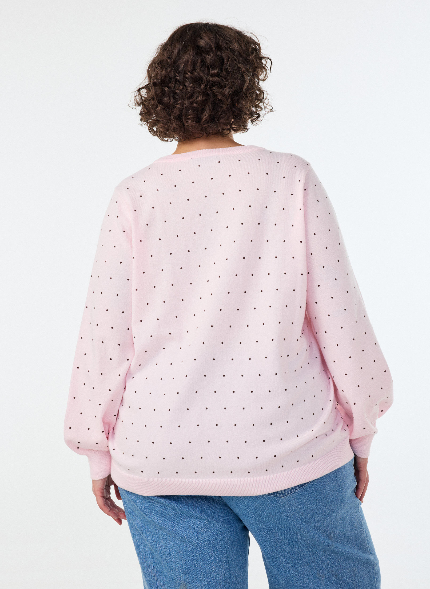 ZizziStickad blus med sm&aring; prickar, Rosa, Model image number 2