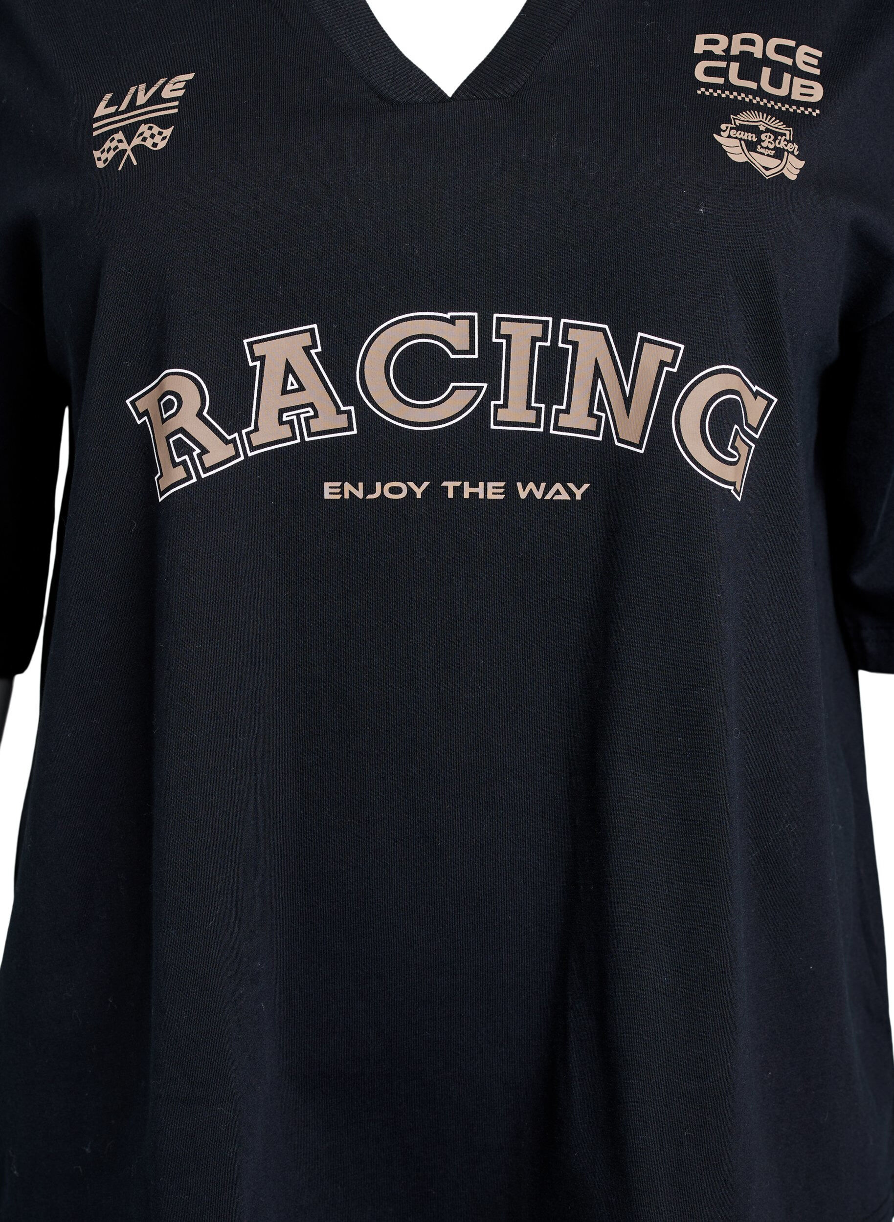 Zizzi Oversized t-shirt med racingtryck, Svart, Packshot image number 2