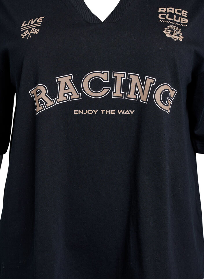 Oversized t-shirt med racingtryck, Svart, Packshot image number 2