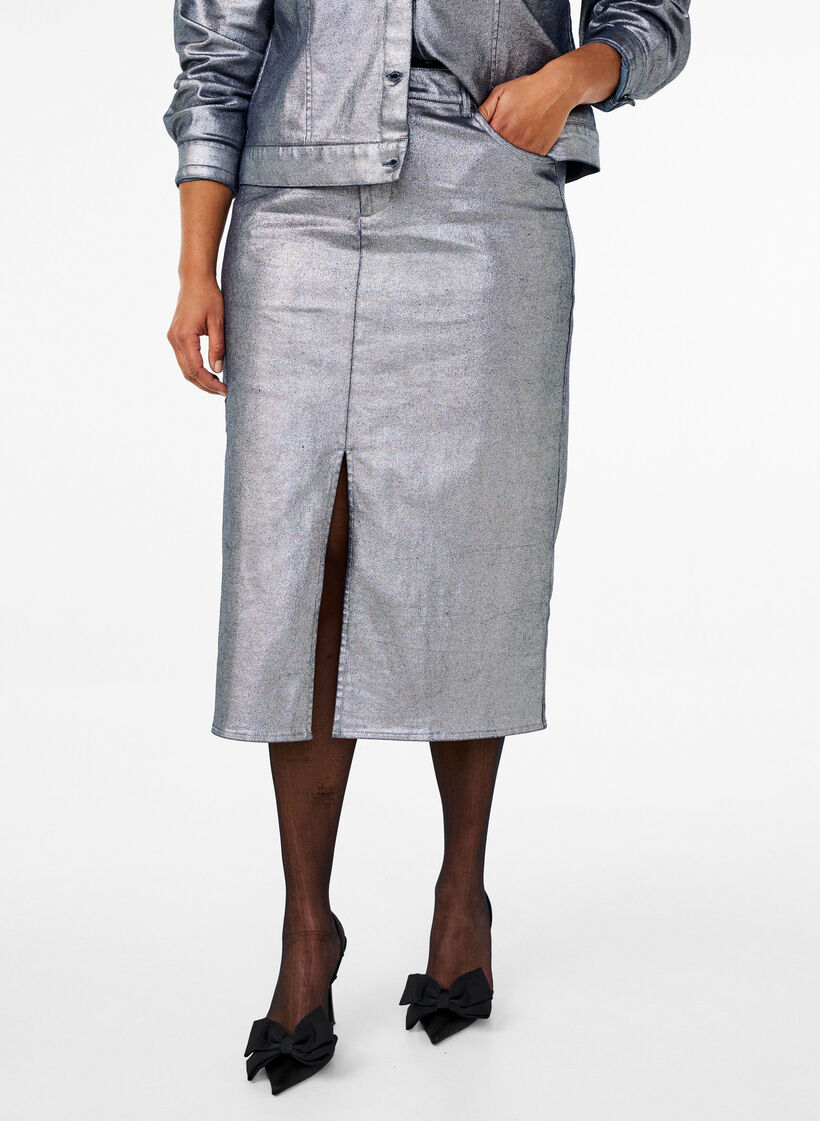 Midikjol med silverfärgad beläggning, Gun Sliver, Model image number 2