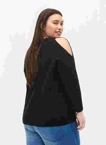 Stickad tröja med öppen axel, Black, Model image number 1