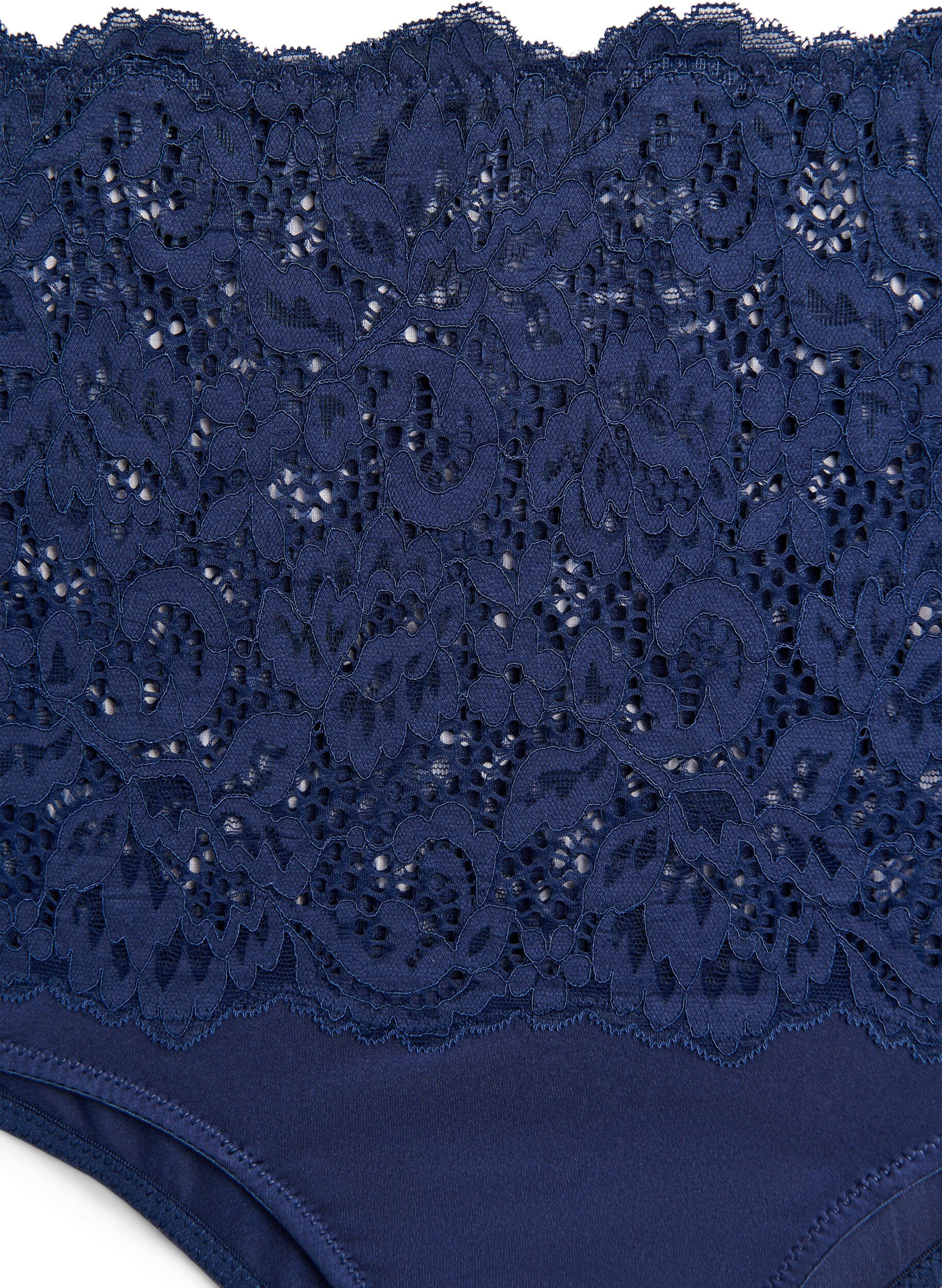 Zizzi Hipsters med h&ouml;g midja och spetsdetaljer, Medieval Blue, Packshot image number 2