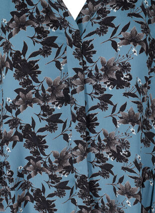 Viskostunika med 3/4-ärmar och blommigt mönster, Blue w. Flower AOP, Packshot image number 2