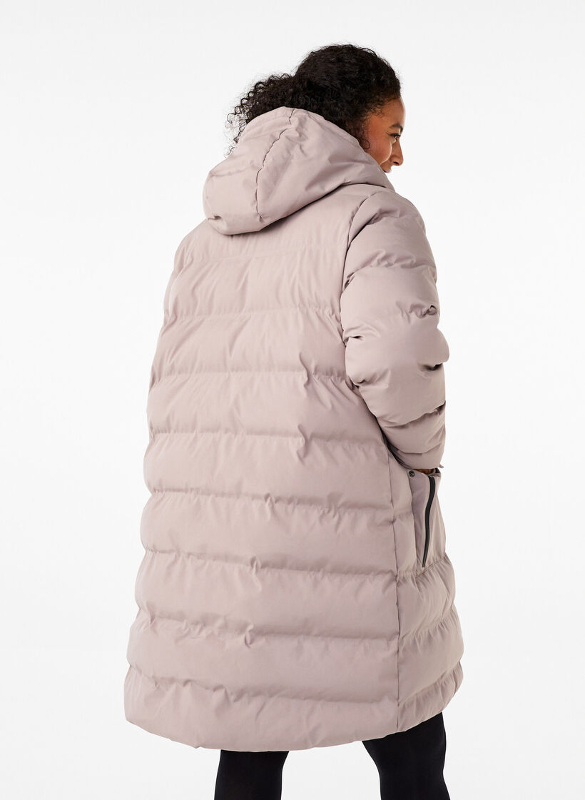 Pufferkappa med huva och fickor, Beige, Model image number 2