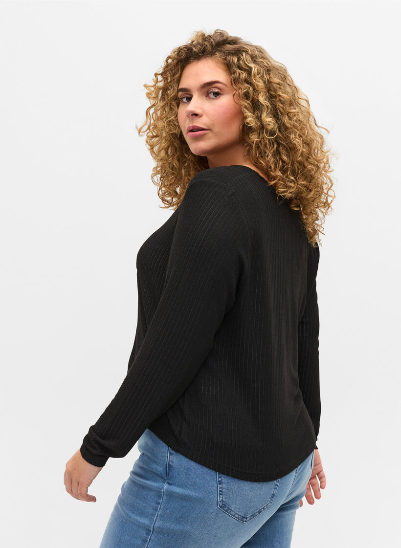 Ribbstickad cardigan med snörning, Black, Model image number 1