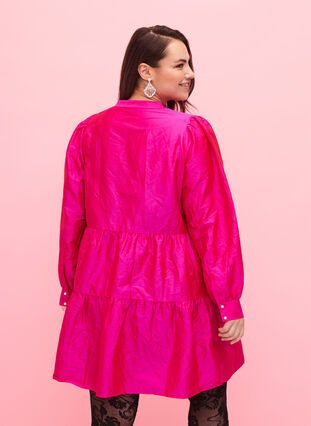 Glänsande klänning med A- linje och knytdetalj, Rose Violet, Model image number 1