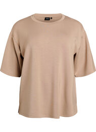 L&ouml;s t-shirt med halvl&aring;nga &auml;rmar, Beige