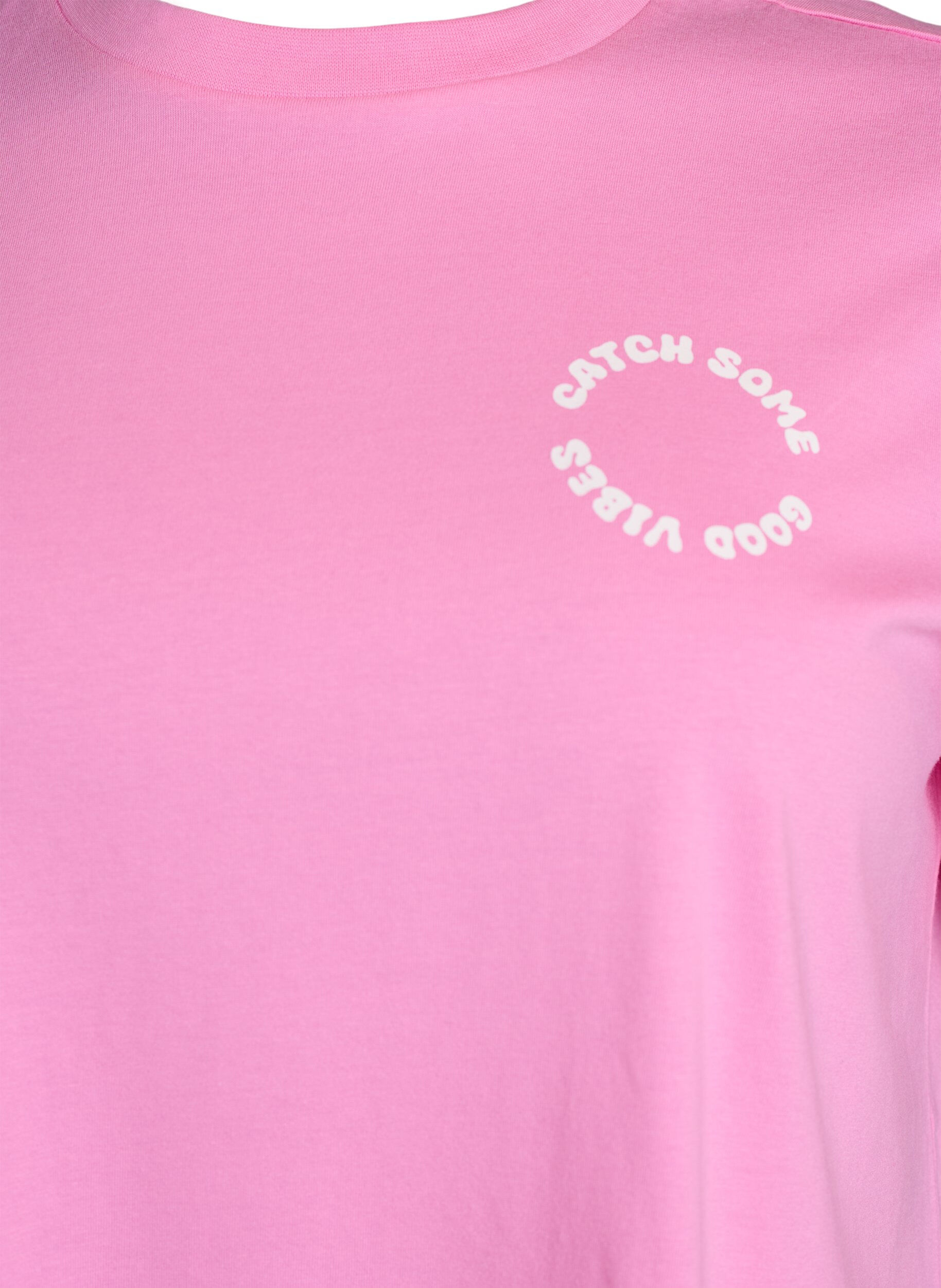 ZizziT-shirt i ekologisk bomull med textmotiv, Rosa, Packshot image number 2