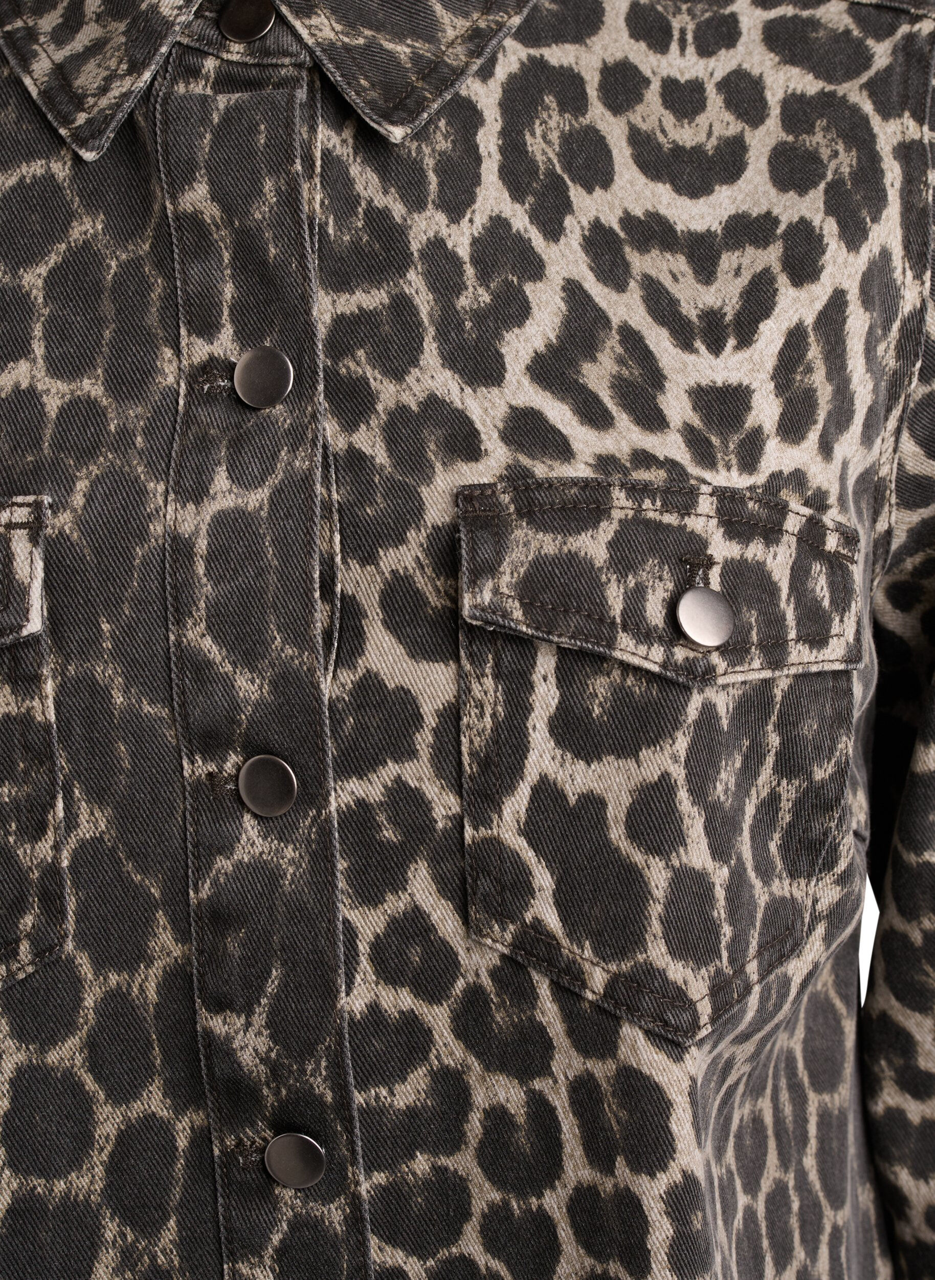 Zizzi L&aring;ng&auml;rmad jeanskl&auml;nning med leopardm&ouml;nster, Brun, Packshot image number 2