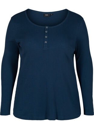 Enfärgad blus i bomull med långa ärmar, Navy Blazer, Packshot image number 0