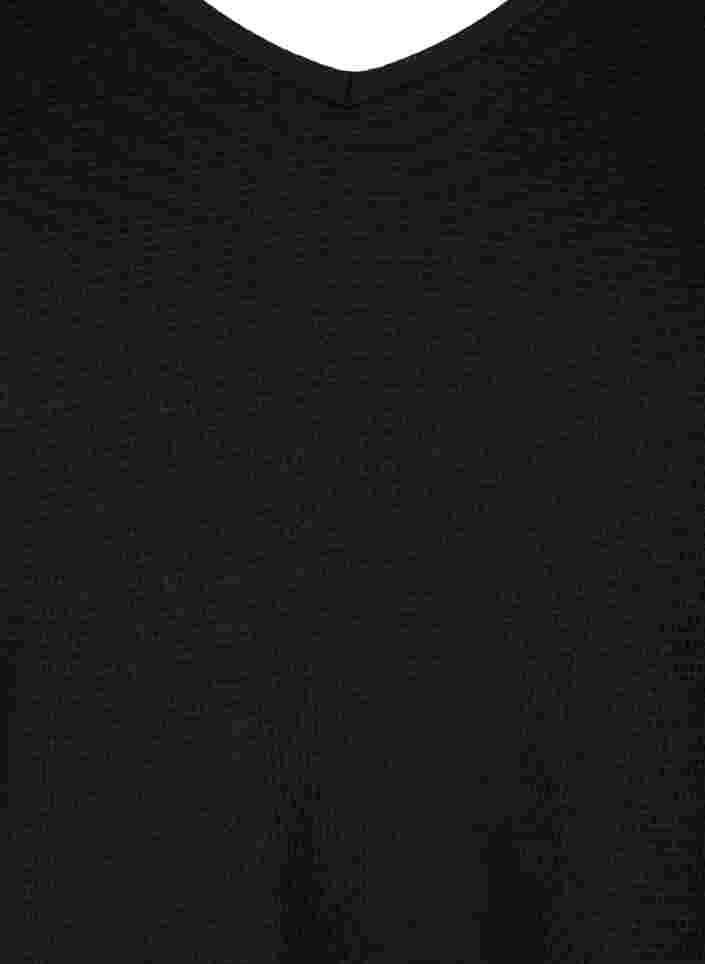 Bomullsblus med v-ringning och 3/4-ärmar, Black, Packshot image number 2