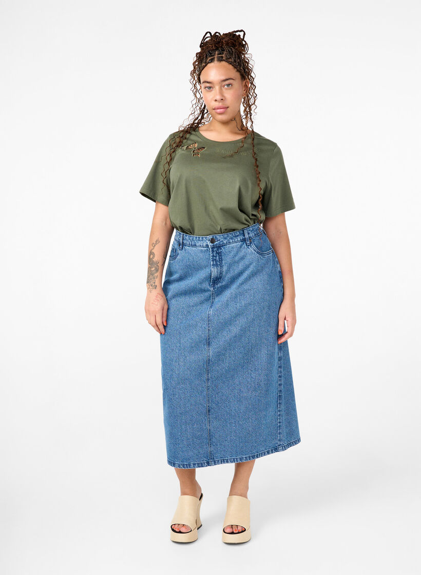 T-shirt i ekologisk bomull med rosettdetalj, Thyme, Model image number 2