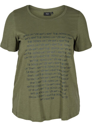 T-shirt i ekologisk bomull med tryck, Thyme Melange, Packshot image number 0