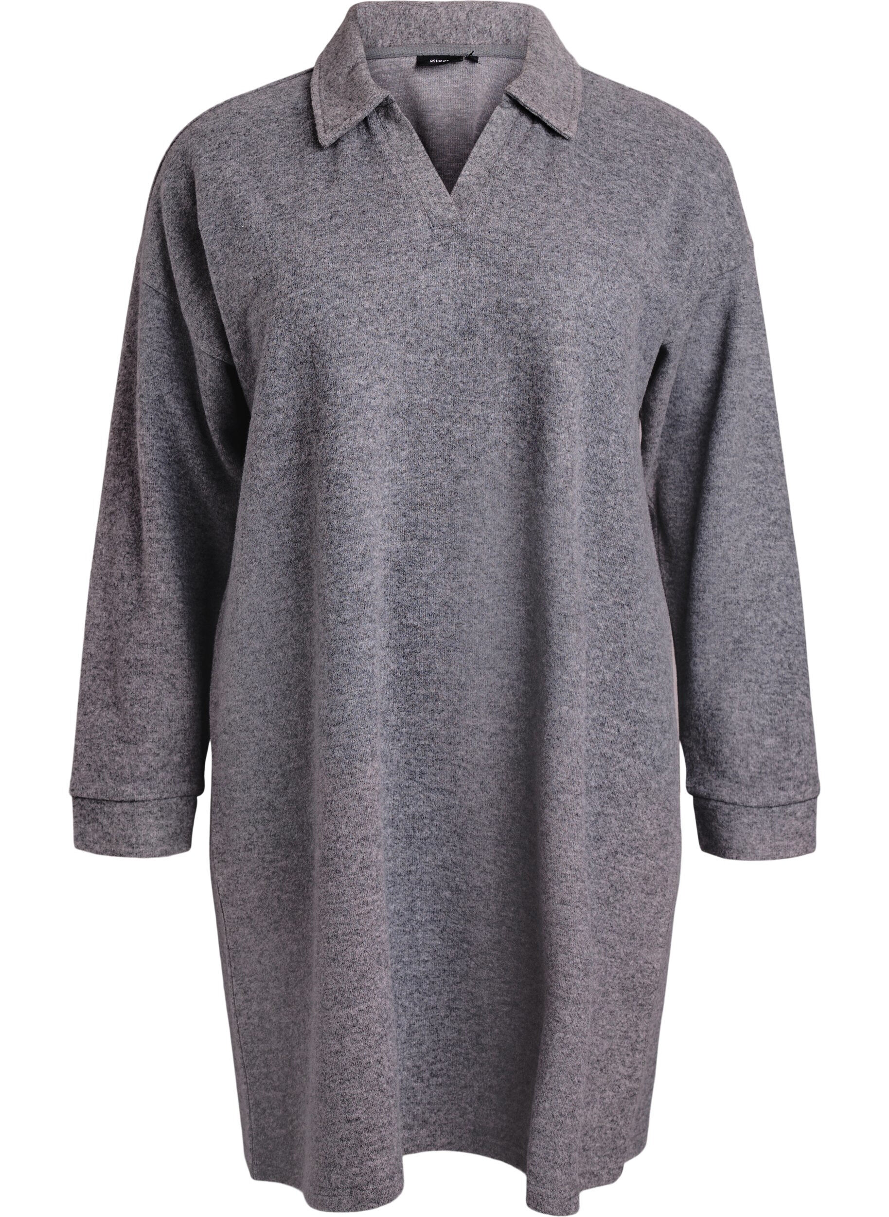 Kn&auml;l&aring;ng kl&auml;nning i jersey med v-ringning och krage