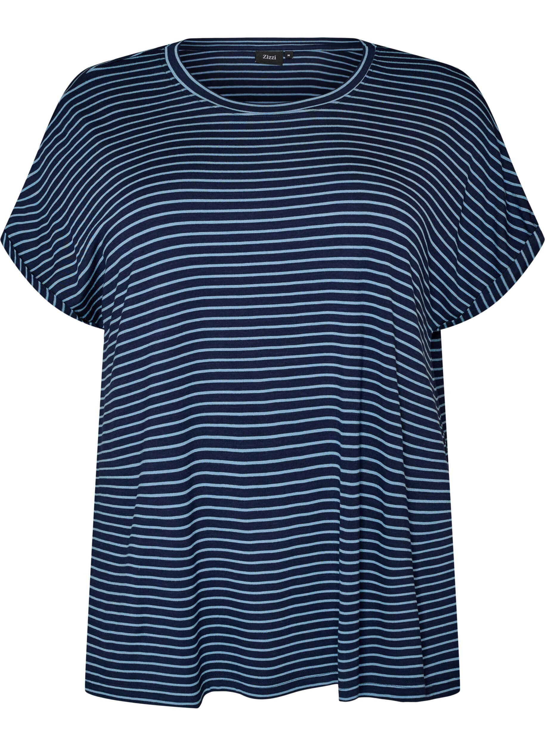 ZizziRandig t-shirt i viskos med rund halsringning, Bl&aring;, Packshot image number 0