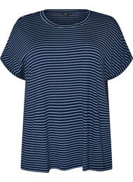 Randig t-shirt i viskos med rund halsringning, Bl&aring;