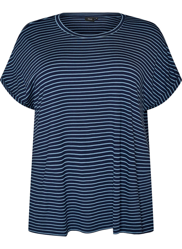 Randig t-shirt i viskos med rund halsringning, Bl&aring;, Packshot image number 0