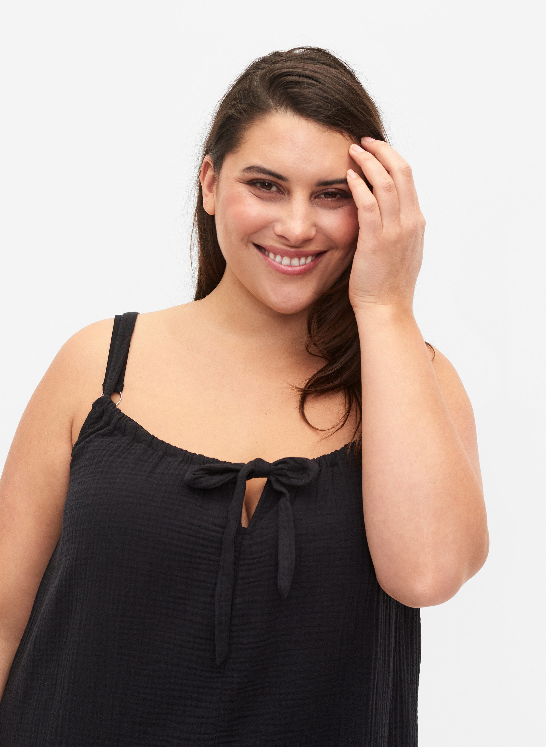 Zizzi L&aring;ng strandkl&auml;nning i bomull, Black, Model image number 2