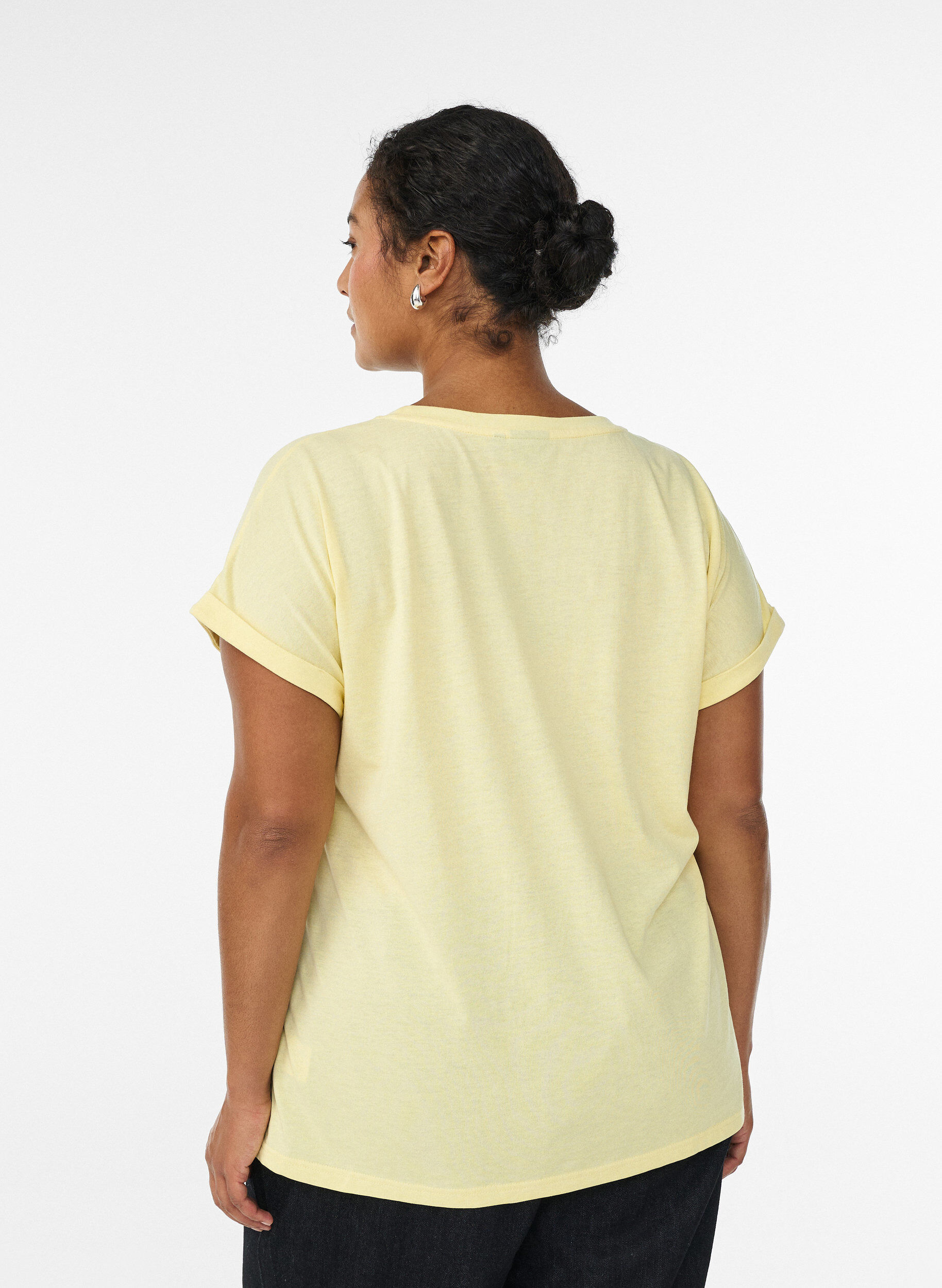 ZizziKort&auml;rmad t-shirt i bomullsmix, Gul, Model image number 2