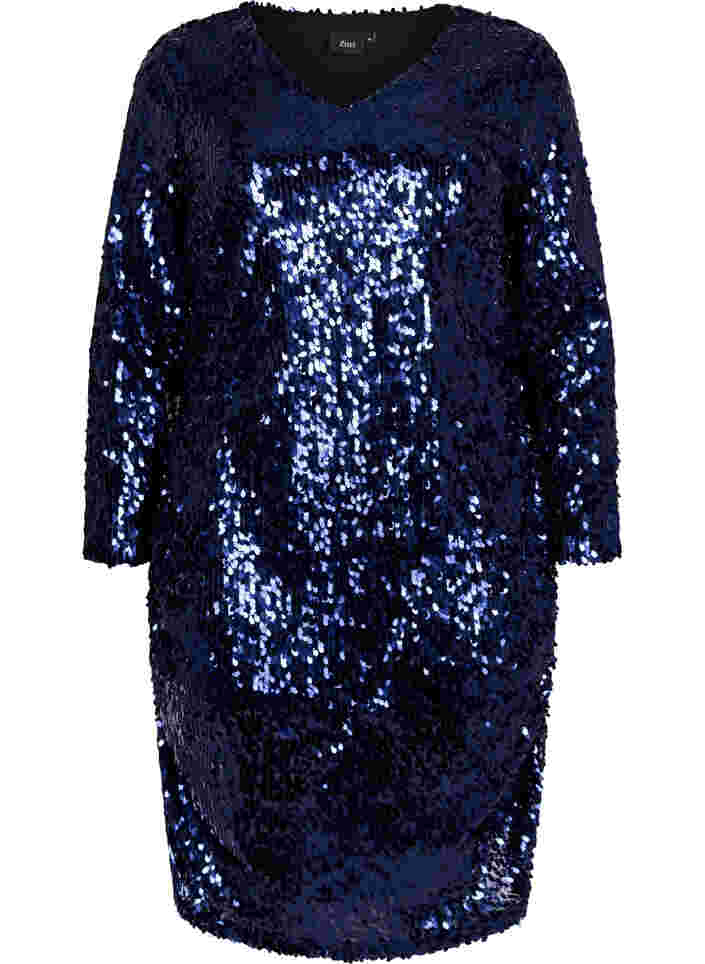 V-ringad pajlettklänning, Evening Blue, Packshot image number 0