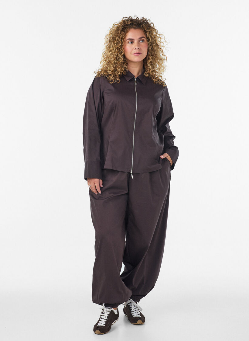 Kort skjorta med tv&aring;v&auml;gsdragkedja, Brun, Model image number 1