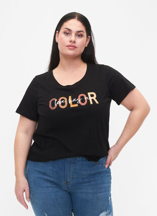 T-shirt i bomull med tryck, Black COLOR, Model image number 0