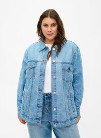 Jeansjacka med slitet mönster, Blue denim, Model