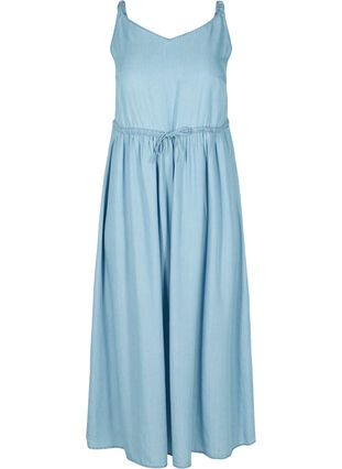 Midiklänning med smock och justerbar midja, Light blue denim, Packshot image number 0