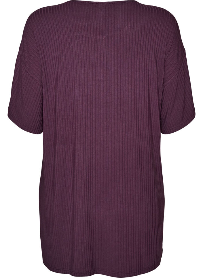 Nattlinne i viskosjersey med ribbad textur, Lila, Packshot image number 1