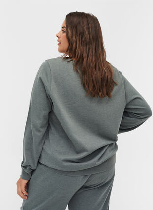 Cool sweatshirt med tryck, Balsam Green Mel, Model image number 1