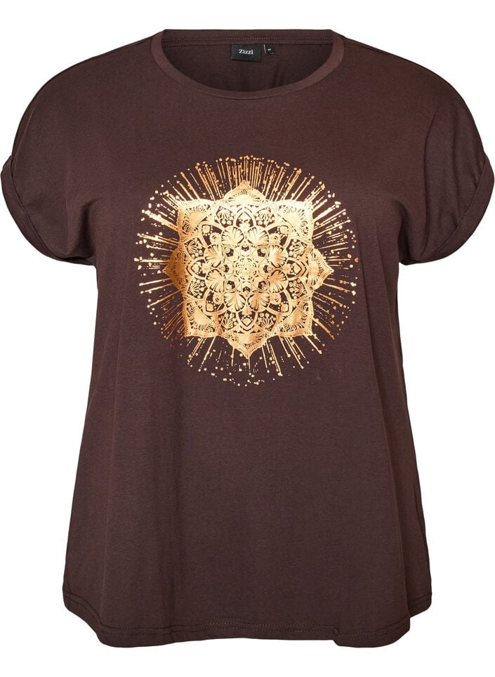 T-shirt med dekorativt tryck framtill, Brun, Packshot image number 0