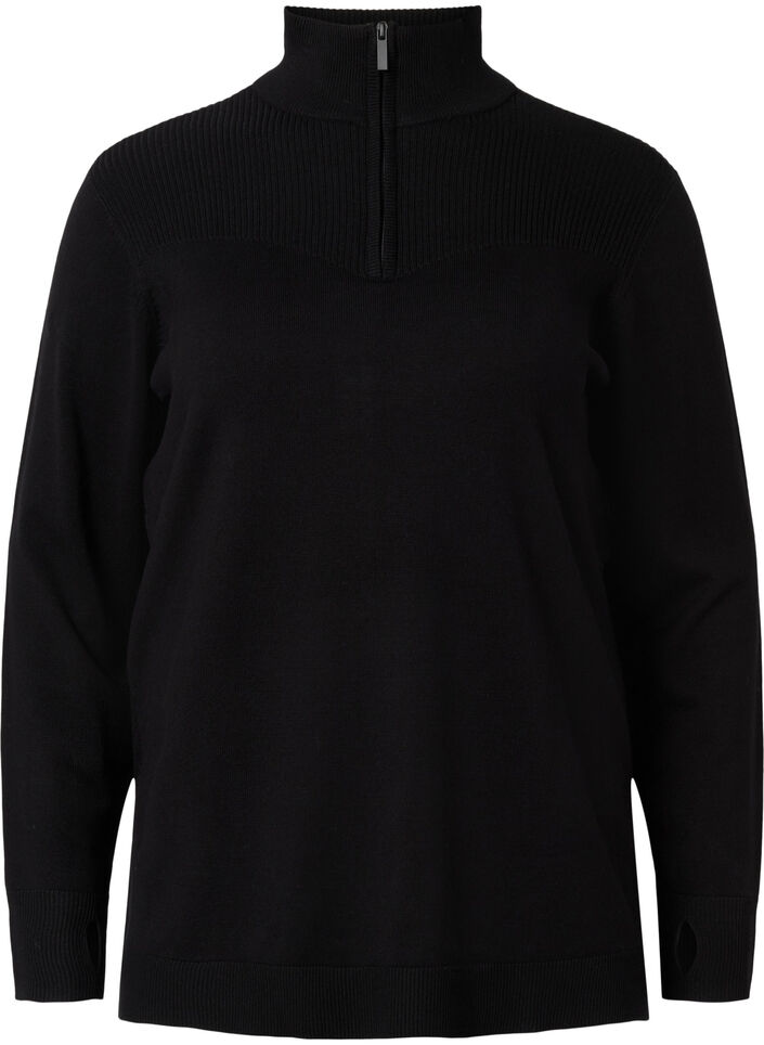 Pullover i viskos med hög hals och dragkedja, Black, Packshot image number 0