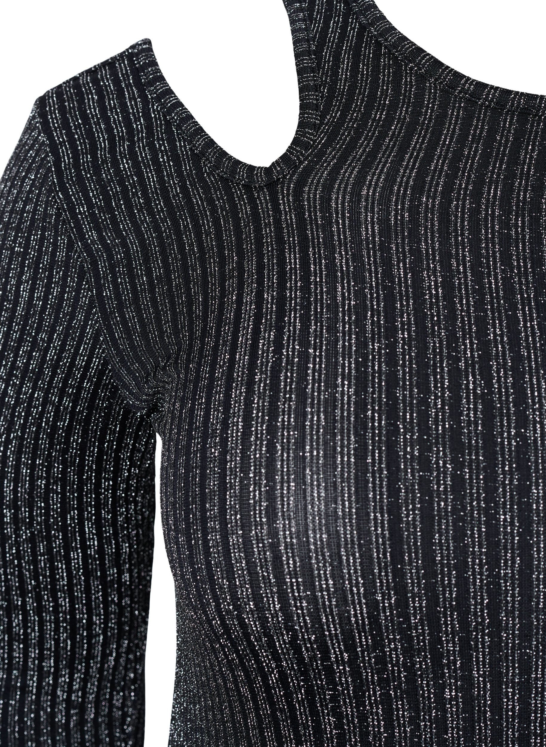 Zizzi L&aring;ng&auml;rmad blus med utsk&auml;rning och glitter, B. w. Silver Stripes, Packshot image number 2